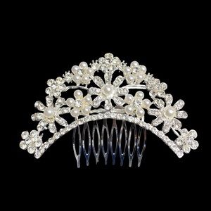 Silver Rhinestone Faux Pearl Bridal Hair Comb